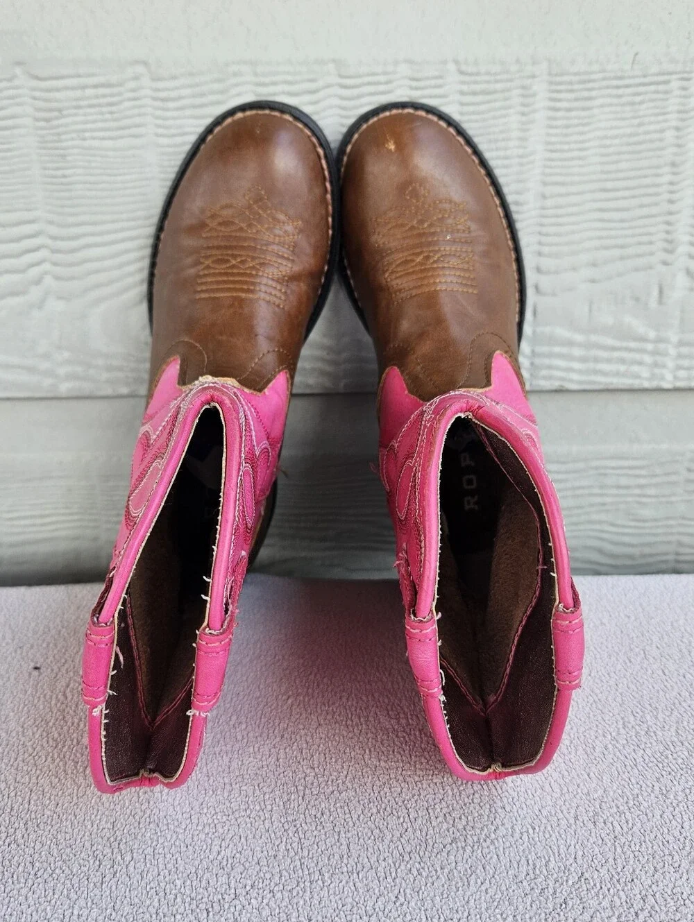 Roper Little Light-Up Western Cowgirl Boots SZ 11 Pink Brown Round Toe Rodeo